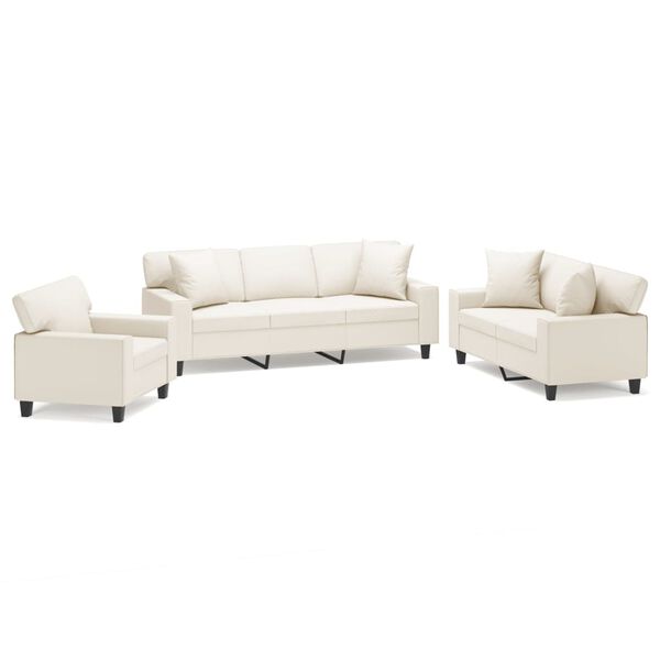 vidaXL Комплект мека мебел 3 части възглавници кремав изкуствена кожа