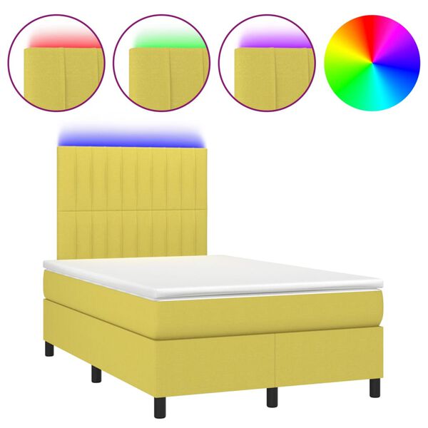 vidaXL Боксспринг легло с матрак и LED, зелено, 120x200 см, плат