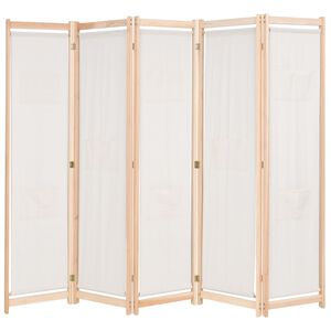 vidaXL Параван за стая, 5 панела, кремав, 200x170x4 cм, текстил