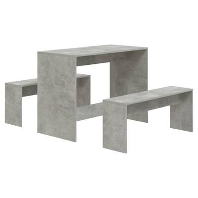 vidaXL Трапезен комплект от 3 части, бетонно сив, ПДЧ