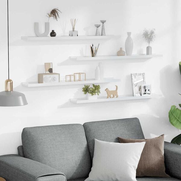 vidaXL Стенни рафтове, 4 бр, бели, 80x9x3 см