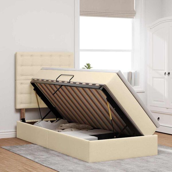 vidaXL Легло с място за съхранение и матрак Кремав 90 x 190 cm