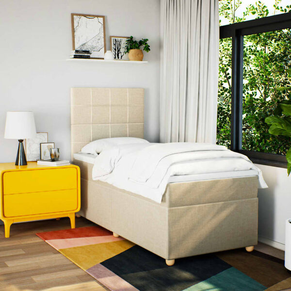 vidaXL Боксспринг легло с матрак, кремава, 90x200 см, плат