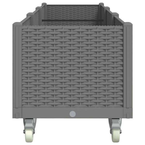 vidaXL Градинска кашпа с колелца, светлосива, 240x50x54 см, PP