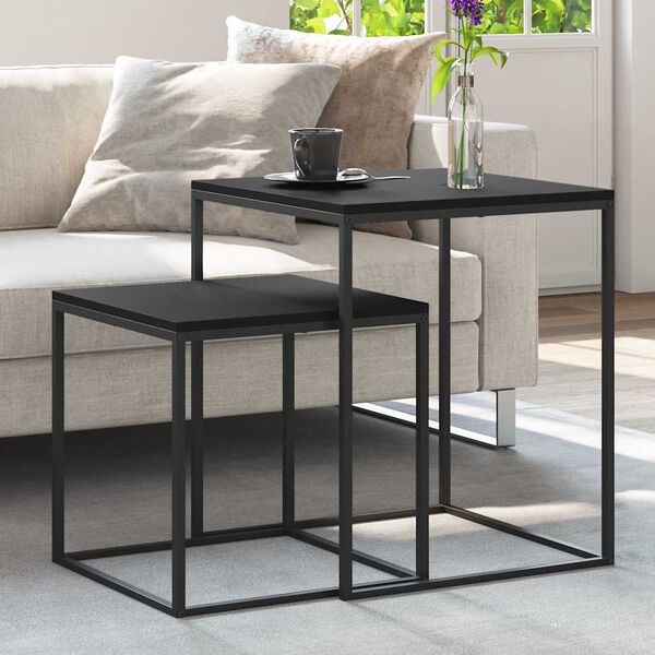 vidaXL Комплект маси за кафе, 2 бр, инженерно дърво и метал