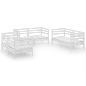 vidaXL Градински лаундж комплект, 6 части, бял, бор масив