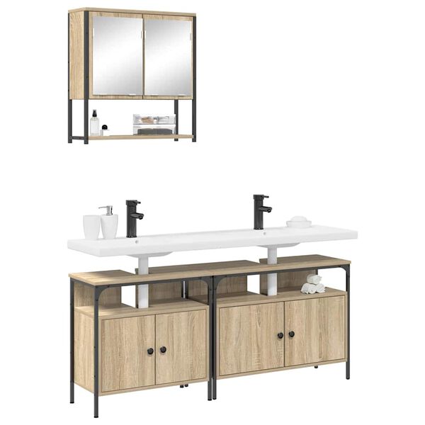 vidaXL Комплект мебели за баня с рафт 3 pcs Кафяво 80 x 30 x 60 cm