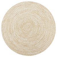 vidaXL Ръчно тъкан килим от юта, бял и естествен цвят, 150 см