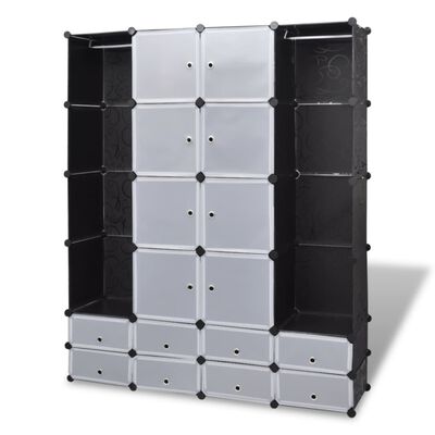 vidaXL Модулен шкаф с 18 отделения, черно и бяло, 37x146x180,5 см