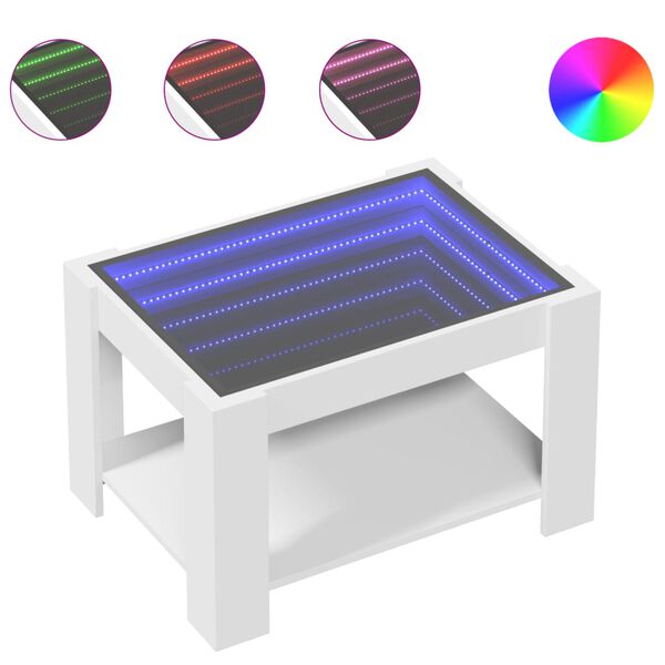 vidaXL Маса за кафе с LED, бяла, 73x53x45 см, инженерно дърво