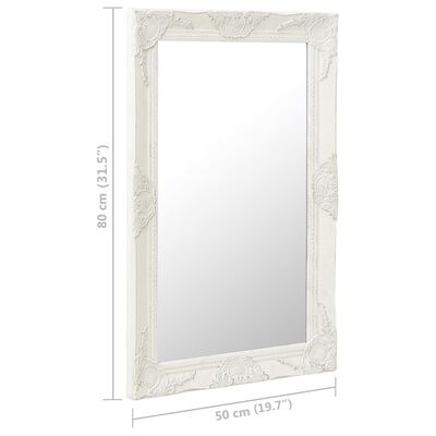 vidaXL Стенно огледало, бароков стил, 50x80 см, бяло