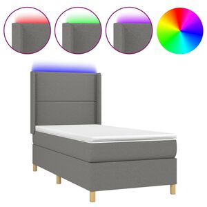 vidaXL Боксспринг легло с матрак и LED, тъмносива, 90x190 см, плат