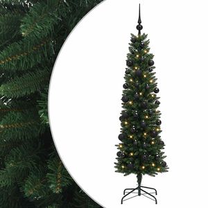 vidaXL Изкуствена тясна коледна елха с топка 120 см 150 LED светодиода