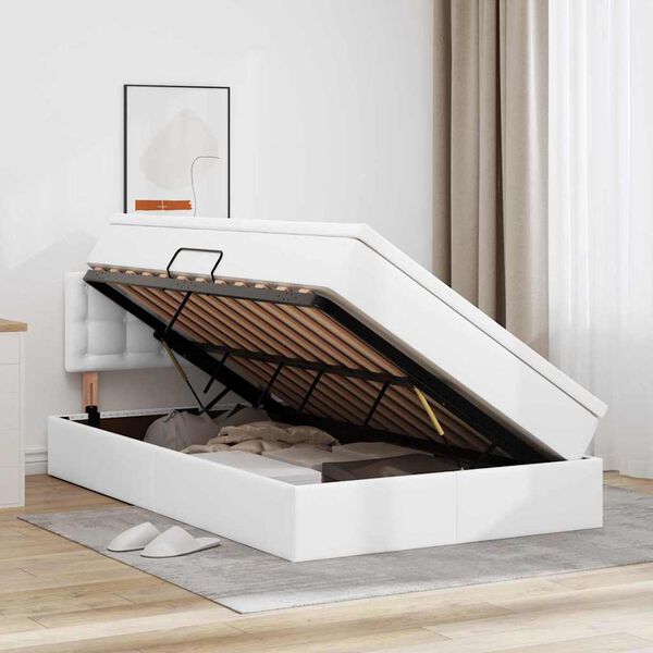 vidaXL Легло с място за съхранение и LED Чисто бяло 120 x 200 cm