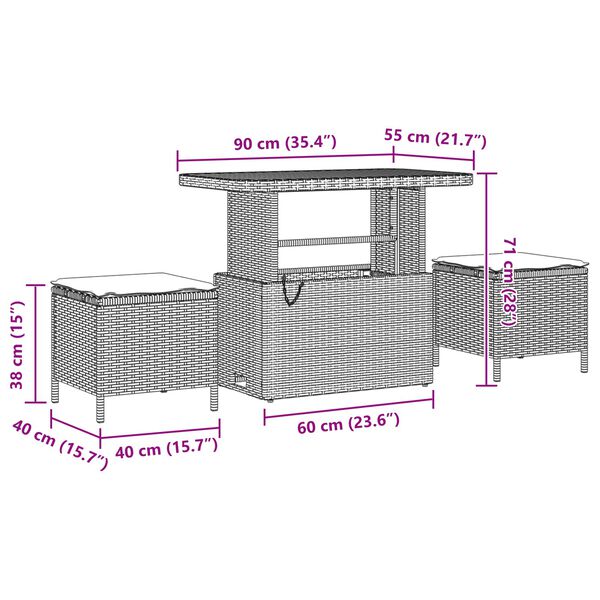 vidaXL Градински Софа Комплект със съхранение 11 pcs Черно Полиратан