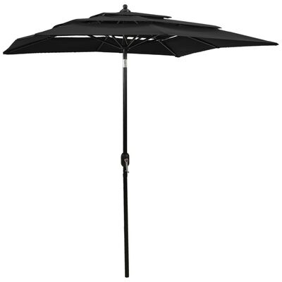 vidaXL Градински чадър на 3 нива с алуминиев прът, черен, 2x2 м