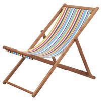 vidaXL Сгъваем плажен стол, текстил и дървена рамка, многоцветен