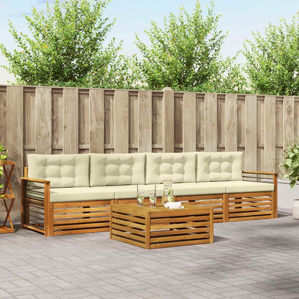 vidaXL Комплект дивани за открито 5 pcs Натурален и Крема