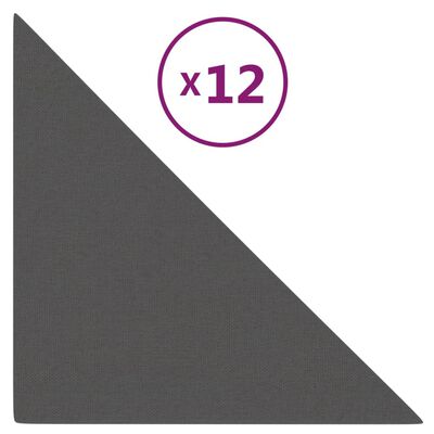 vidaXL Стенни панели, 12 бр, тъмносиви, 30x30 см, плат, 0,54 м²