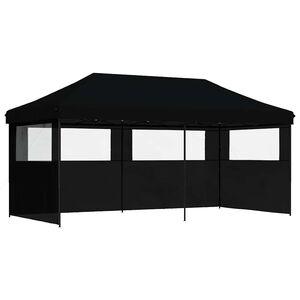 vidaXL Сгъваема парти шатра pop-up с 3 странични стени черна