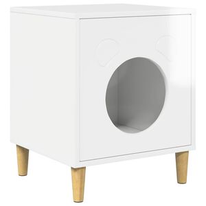 vidaXL Къща за котки Гланц бяло 42,5 x 40 x 53 см Инженерна дървесина