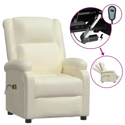 vidaXL Електрически масажен стол, бял, изкуствена кожа