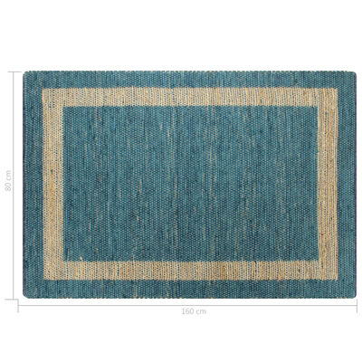 vidaXL Ръчно тъкан килим от юта, син, 80x160 см