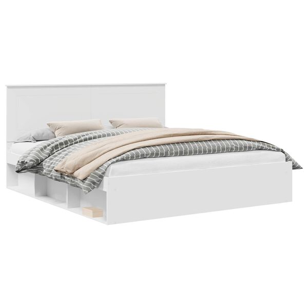 vidaXL Рамка за легло с таблото Бяло 200 x 200 cm Солидно борово дърво