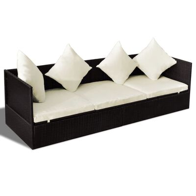 vidaXL Градински диван с възглавници, кафяв полиратан