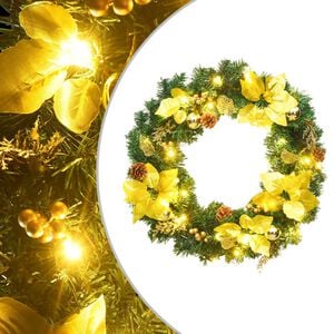 vidaXL Коледен венец с LED светлини, зелен, 60 см, PVC