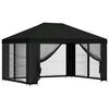 vidaXL Беседка със страници 4 &times; 3 m Черно Полиестер и стомана 190 gsm