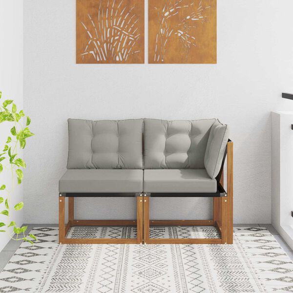 vidaXL Външен среден и ъглов диван с възглавница 2 Брой Естествен