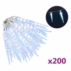 vidaXL Коледна лампа тип &bdquo;ледулка&ldquo; 200 LED диода, студено бяла, 20 м, акрил, PVC