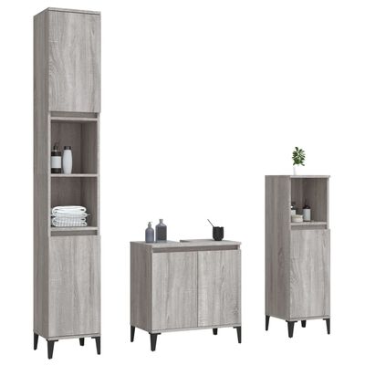 vidaXL Комплект мебели за баня от 3 части сив сонома инженерно дърво