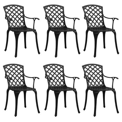 vidaXL Градински столове, 6 бр, лят алуминий, черни