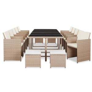 vidaXL Градински комплект с възглавници, 15 части, бежов полиратан