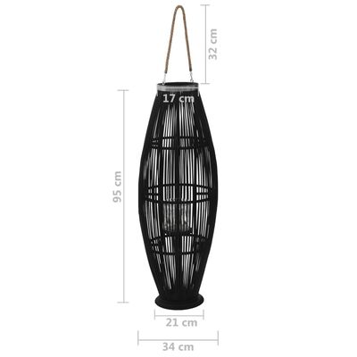 vidaXL Висящ свещник фенер, бамбук, черен, 95 см