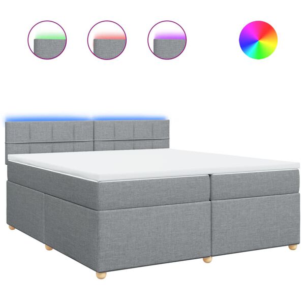 vidaXL Боксспринг легло с матрак, светлосиво, 200x200 см, плат