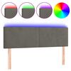 vidaXL LED горна табла за легло, тъмносива, 144x5x78/88 см, кадифе