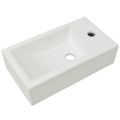 vidaXL Правоъгълна мивка с отвор за смесител, бяла, 46x25,5x12 см