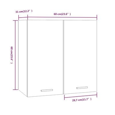 vidaXL Окачен шкаф, сив сонома, 60x31x60 см, инженерно дърво