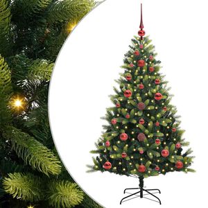 vidaXL Изкуствен коледен дърво с панти 150 LEDs Зелено 120 cm PVC и PE