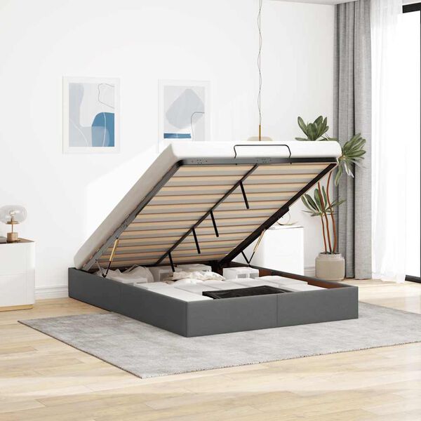 vidaXL Османска рамка за легло без матрак, тъмносива, 140x190 см, плат