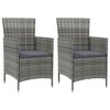 vidaXL Градински столове с възглавници, 2 бр, полиратан, сиви