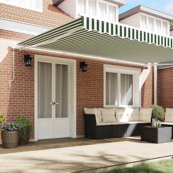 vidaXL Сгъваем навес Зелен и бял 500 &times; 300 cm Полиестер, Метал