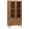 vidaXL Шкаф витрина MOLDE, кафяв, 90x35x175 см, бор масив
