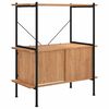vidaXL Стелаж на 3 нива с шкаф, 80x40x92 см, стомана и инженерно дърво