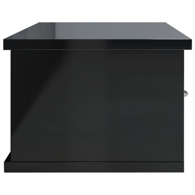 vidaXL Стенен рафт с чекмеджета, черен гланц, 60x26x18,5 см, ПДЧ