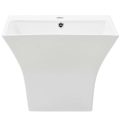 vidaXL Керамична мивка със стенен монтаж, бяла, 500x450x410 мм