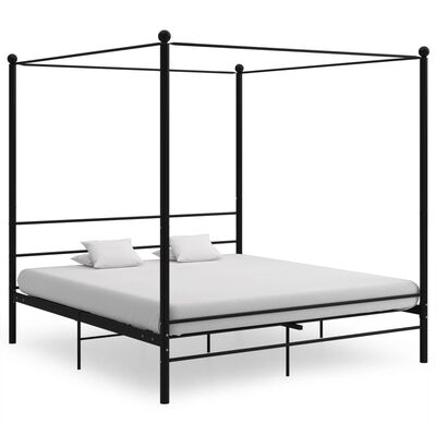 vidaXL Рамка за легло с балдахин, черна, метал, 200x200 cм